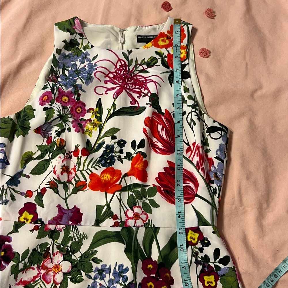 Maggy London Floral High Neck Midi Dress Asymmetric Hem Size 2 - Picture 7 of 9